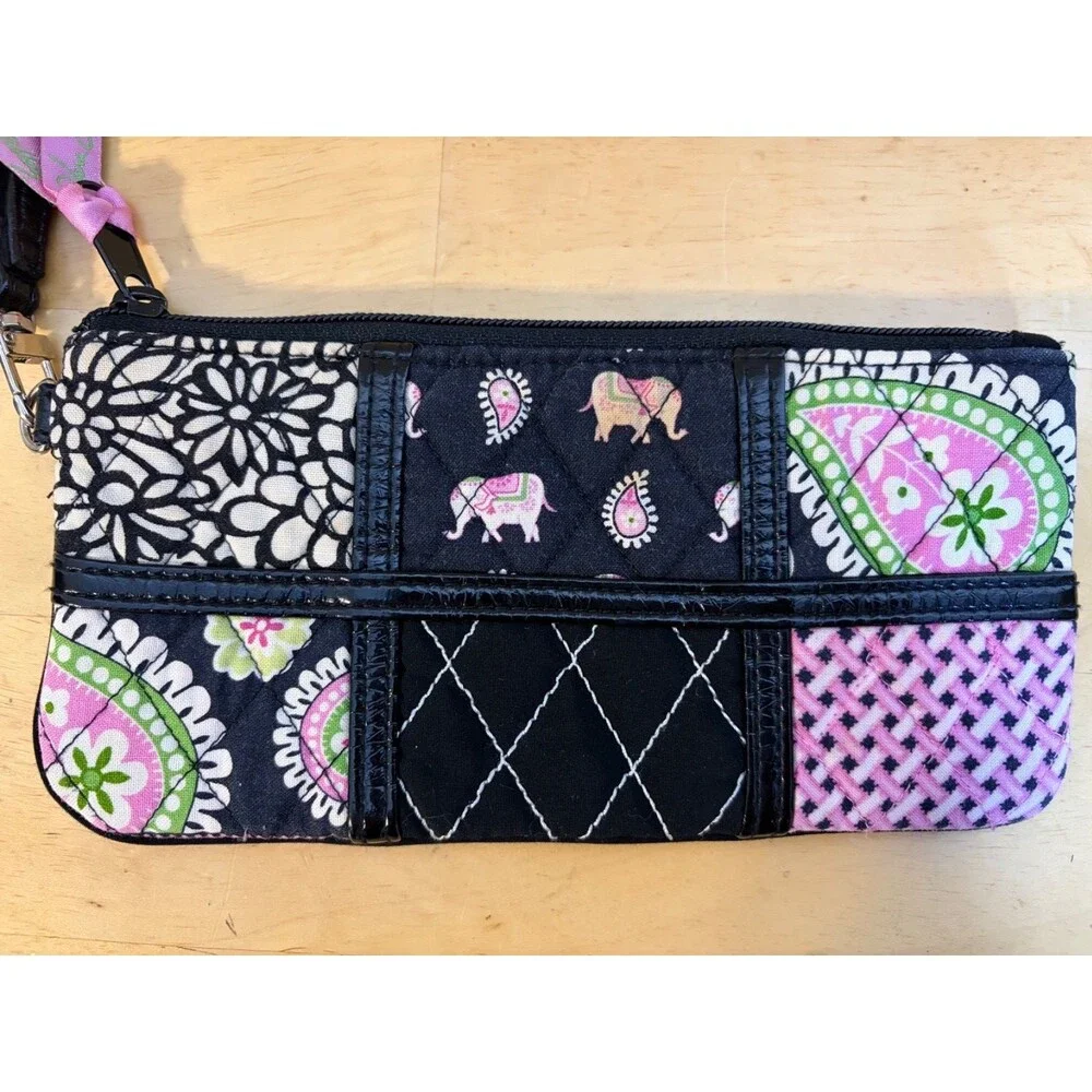 Vera Bradley Pink Elephant Patchwork Wristlet Wallet Purse